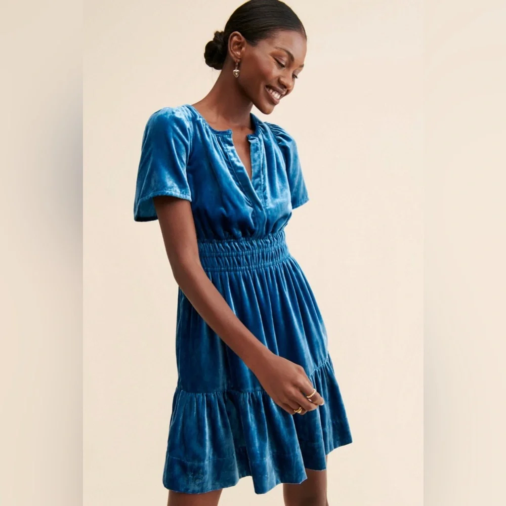 Anthropologie The Somerset Mini Floral Fuchsia and Black Velvet Dress - Picture 1 of 7